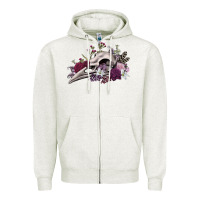 Oatmeal Heather Boho floral raven skull Zipper Hoodie - RanaPortraitStore