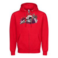 Red Boho floral raven skull Zipper Hoodie - RanaPortraitStore