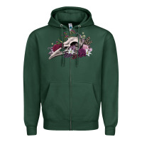 Sports Green Boho floral raven skull Zipper Hoodie - RanaPortraitStore