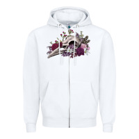White Boho floral raven skull Zipper Hoodie - RanaPortraitStore
