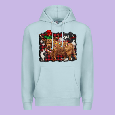 Christmas Highland Cow Premium Hoodie Designed By Barkaloodesign