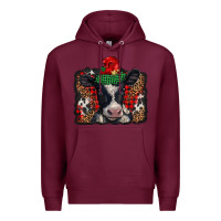 Burgundy christmas black and white baby cow Premium Hoodie - BarkalooDesign