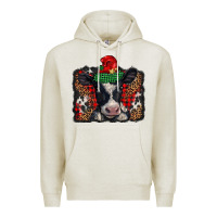 Oatmeal Heather christmas black and white baby cow Premium Hoodie - BarkalooDesign