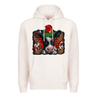 Pale Pink christmas black and white baby cow Premium Hoodie - BarkalooDesign