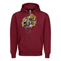 Burgundy Boho wolf skull Zipper Hoodie - RanaPortraitStore