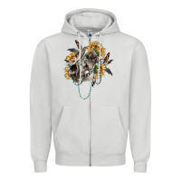 Dove Grey Boho wolf skull Zipper Hoodie - RanaPortraitStore