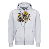 Heather Grey Boho wolf skull Zipper Hoodie - RanaPortraitStore