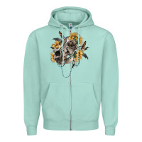 Seafoam Boho wolf skull Zipper Hoodie - RanaPortraitStore