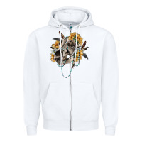 White Boho wolf skull Zipper Hoodie - RanaPortraitStore