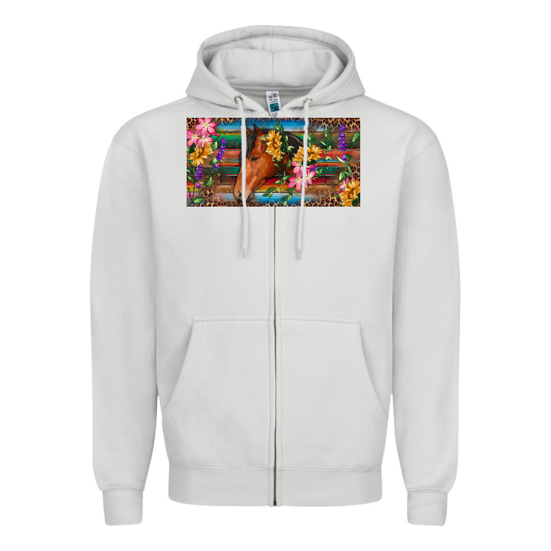 Brown Horse With Flowers And Leopard Zipper Hoodie by RanaPortraitStore | Teevron