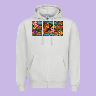 Zipper Hoodie Brown horse with flowers and leopard
