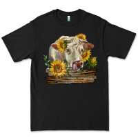 Black charolais cow with sunflowers Premium Tee - LillyAllenDesigns