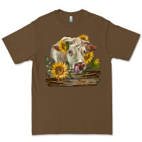 Cacao charolais cow with sunflowers Premium Tee - LillyAllenDesigns