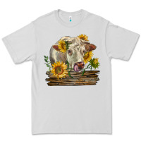 Dove Grey charolais cow with sunflowers Premium Tee - LillyAllenDesigns