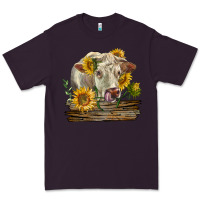 Plum charolais cow with sunflowers Premium Tee - LillyAllenDesigns