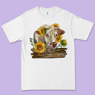 Charolais Cow With Sunflowers Premium Tee Designed By Lillyallendesigns
