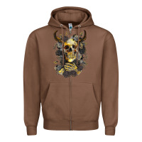 Chestnut Bull Human Skull With Gold Roses Zipper Hoodie - RanaPortraitStore