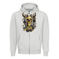 Dove Grey Bull Human Skull With Gold Roses Zipper Hoodie - RanaPortraitStore