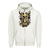 Bull Human Skull With Gold Roses Zipper Hoodie | Teevron