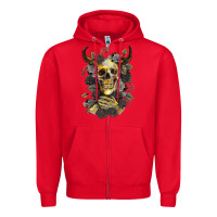 Red Bull Human Skull With Gold Roses Zipper Hoodie - RanaPortraitStore