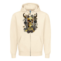 Sandshell Bull Human Skull With Gold Roses Zipper Hoodie - RanaPortraitStore