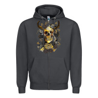 Smoke Bull Human Skull With Gold Roses Zipper Hoodie - RanaPortraitStore