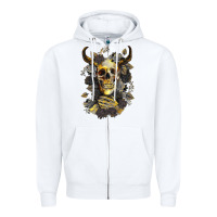 White Bull Human Skull With Gold Roses Zipper Hoodie - RanaPortraitStore