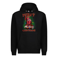 Black merry clucking christmas rooster Premium Hoodie - BarkalooDesign