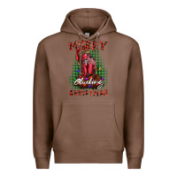 Chestnut merry clucking christmas rooster Premium Hoodie - BarkalooDesign