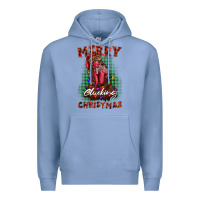 Colony Blue merry clucking christmas rooster Premium Hoodie - BarkalooDesign