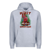 Heather Grey merry clucking christmas rooster Premium Hoodie - BarkalooDesign