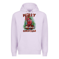Lilac merry clucking christmas rooster Premium Hoodie - BarkalooDesign