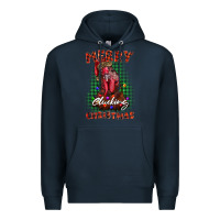 Navy merry clucking christmas rooster Premium Hoodie - BarkalooDesign