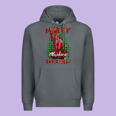 Merry Clucking Christmas Rooster Premium Hoodie Designed By Barkaloodesign
