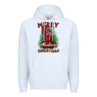 White merry clucking christmas rooster Premium Hoodie - BarkalooDesign