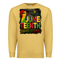 Antique Gold juneteenth fist free ish since 1865 with background Premium Sweatshirt - HRA Design Shop