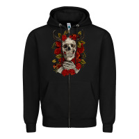 Black Bull Human Skull With Roses Zipper Hoodie - RanaPortraitStore