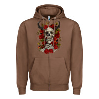 Chestnut Bull Human Skull With Roses Zipper Hoodie - RanaPortraitStore
