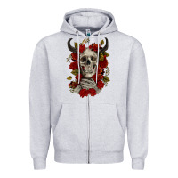 Heather Grey Bull Human Skull With Roses Zipper Hoodie - RanaPortraitStore