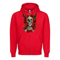 Red Bull Human Skull With Roses Zipper Hoodie - RanaPortraitStore