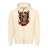 Sandshell Bull Human Skull With Roses Zipper Hoodie - RanaPortraitStore