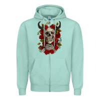 Bull Human Skull With Roses Zipper Hoodie | Teevron