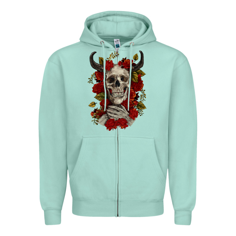 Bull Human Skull With Roses Zipper Hoodie by RanaPortraitStore | Teevron