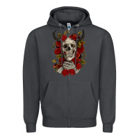 Smoke Bull Human Skull With Roses Zipper Hoodie - RanaPortraitStore