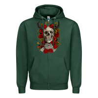Sports Green Bull Human Skull With Roses Zipper Hoodie - RanaPortraitStore
