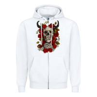 White Bull Human Skull With Roses Zipper Hoodie - RanaPortraitStore