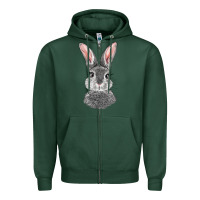 Sports Green Bunny Face Zipper Hoodie - RanaPortraitStore