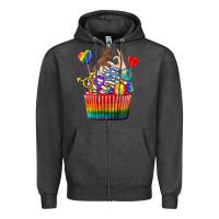 Charcoal Heather pride rainbow cupcake Zipper Hoodie - texasbilliewilder