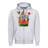 Heather Grey pride rainbow cupcake Zipper Hoodie - texasbilliewilder