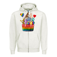 Oatmeal Heather pride rainbow cupcake Zipper Hoodie - texasbilliewilder